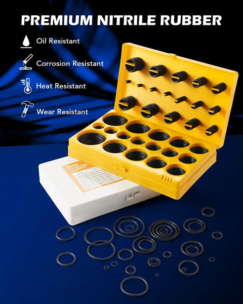 All In One 826 Piece O Ring Kit With 32 SAE And Metric Sizes For Plumbing Automotive And Faucet Repair Nitrile Rubber Rings in yellow case