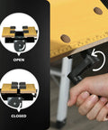Tough As Nails Adjustable Work Bench Tool Table With Four Heavy Duty Clamps and six position tilt top shown open and closed.