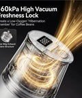Smart Vacuum Coffee Canister For Beans Nuts And Tea 650 Ml Airtight Food Storage Jar with digital display showing freshness lock.