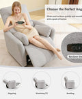 Woman relaxing on Power Swivel Rocker Recliner Glider Chair For Adults With USB Type C Ports Large Suede Gray Electric Reclining Chair