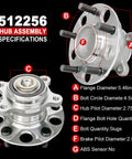 Rear Wheel Bearing Hub Assembly 512256 Direct Fit For Acura CSX 2006-2011 And Honda Civic 2006-2011 5 lug specifications diagram.