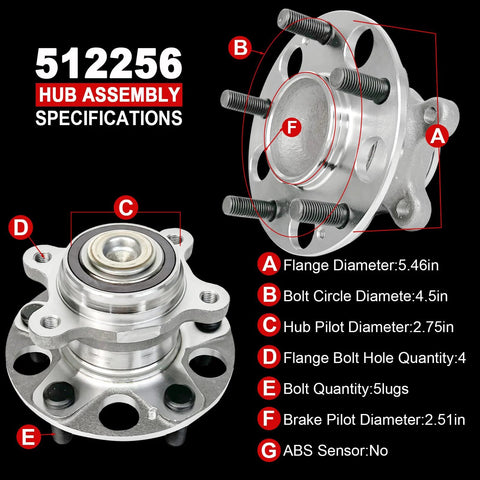 Rear Wheel Bearing Hub Assembly 512256 Direct Fit For Acura CSX 2006-2011 And Honda Civic 2006-2011 5 lug specifications diagram.