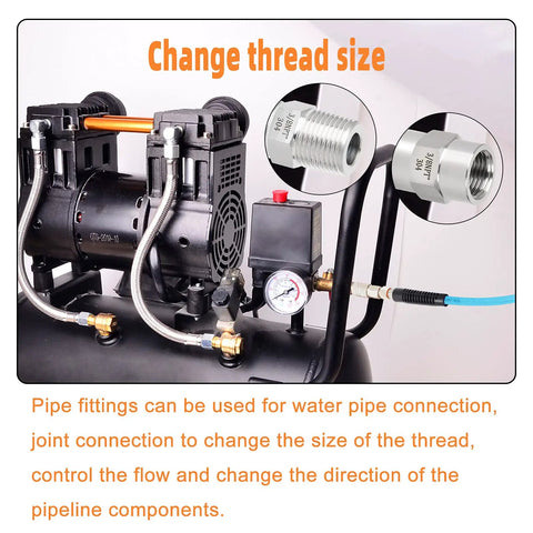 304 Stainless Steel Pipe Fitting Set Hex Nipple And Hex Coupling 3/8 In NPT Male To 3/8 In NPT Female with compressor
