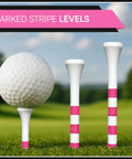 Top Notch Bamboo Golf Tees With Pink Stripe, Two Size Options 2 3 Quarter Inch And 3 1 Quarter Inch, Eco Friendly And Biodegradable