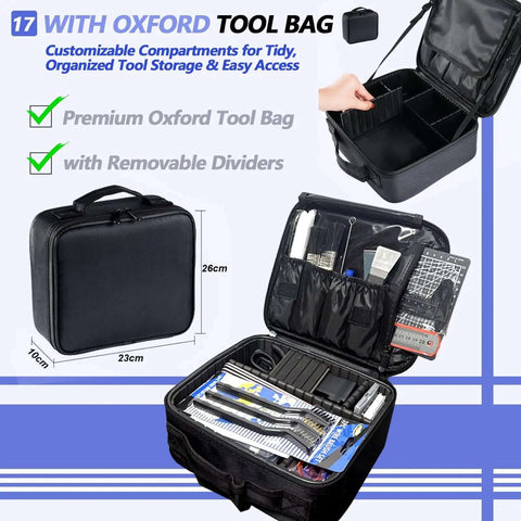 Oxford tool bag from the All In One 262 PC 3D Printer Tool Set With compartments for organized tool storage.
