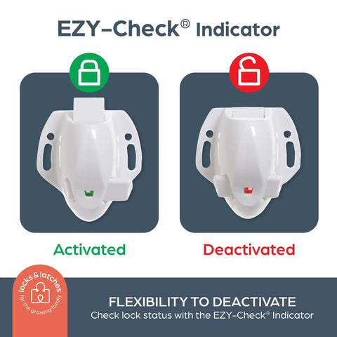 Hidden Adhesive Magnetic Cabinet Locks 2 Pack With 1 Key White Childproof Safety Latches activated and deactivated view