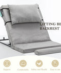 Ultimate Electric Adjustable Bed Backrest Lift Assist With Smooth Remote Recline From 4 To 68 Degrees Secure No Slip Design For Easy Movement And Zero Caregiver Help with grey cushion and remote.