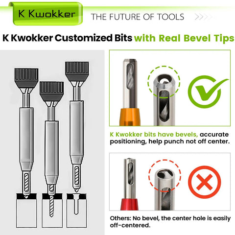 K Kwokker Customized Bits with Real Bevel Tips designed for accurate positioning and clean drilling.