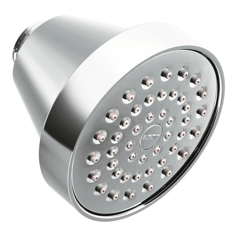One Function Chrome Shower Head With Three And Five Eighths Inch Spray Head Two Point Five GPM Flow One Half Inch Connection Easy Install