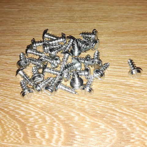 Close-up of 30 galvanized steel screws from Must Have Pro Grade Webbing Clip Repair Kit For Upholstery Chairs And Sofas 50mm By 13mm Metal End Clips