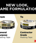 Comparison of Scotch General Purpose Masking Tape and new Contractor Grade Masking Tape with updated packaging.
