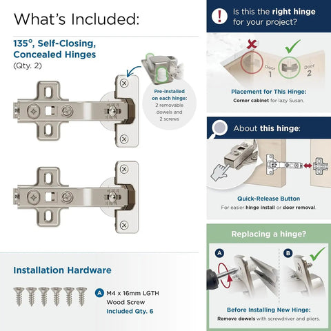 Straight Up Rock Solid 135 Degree Bi Fold Cabinet Hinges For Lazy Susan Cabinets With No Sweat Setup Dowels And Quick Fix Mounting Kit For Corner Kitchen Cabinets