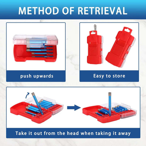 FASTVENIENT diamond drill bits set in red storage case, 10 pieces with blue bits and hex shanks