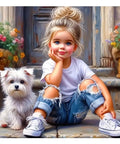 Dog Lover Diamond Painting Kit For Adults Beginners Full Diamond Dot Art DIY 12x12 Inch Gem Craft featuring girl and dog