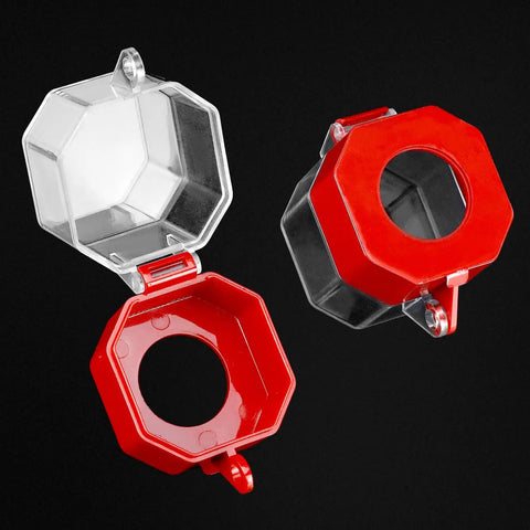 Emergency Stop Button Cover 8 Pack Clear Lockout Guard Prevents Accidental Activation, red and clear octagonal covers
