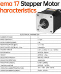 Front view of YEJMKJ NEMA 17 stepper motor with silver faceplate, black housing, protruding shaft, 4-lead connector.