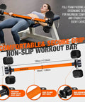 Dumbbell To Barbell Converter For Your Home Gym Turn Dumbbells Into A Barbell Set Weight Bar For Bench Presses Squats Hip Thrusts Deadlifts And Versatile Strength Training Gear in use on a workout bench.