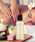 5 Pack 3.4 Oz Travel Bottles With Labels Leakproof Plastic Containers TSA Approved next to spa treatment scene
