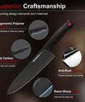 Close-up of 15 Piece Kitchen Knife Set With Built In Sharpener Block German Stainless Steel Blades showcasing polymer handle and sharp edge