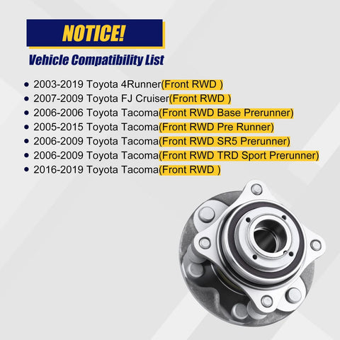 Beefed-Up Front Wheel Bearing And Hub Assembly 950-004 For Toyota 4Runner 2003 To 2019, FJ Cruiser 2007 To 2009, Tacoma 2005 To 2019, 6 Lug With ABS