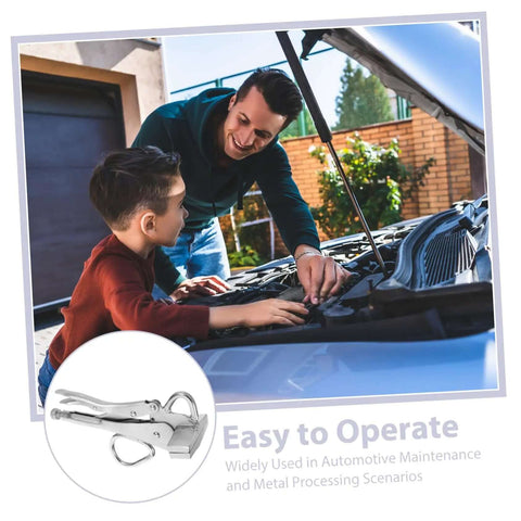 Father and son working on car engine with Beefy Heavy Duty Locking Sheet Metal Pliers For Automotive Bodywork inset