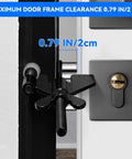 Portable Door Lock For Travel And Home Security installed on door frame with 0.79 inch clearance, showing maximum fit for privacy.