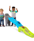 Children playing with Ultra Durable Dual Track Downhill Raceway With Over 6 Feet Of Indestructible Track For Toddlers And Kids
