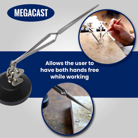 Heavy Duty Third Hand With Tweezers For Soldering, Black Metal Craft Stand With A Sturdy 13 Oz Base showcased during soldering