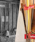 Before and after comparison of Heavy Duty Multi Cable Staples For Romex And Ethernet securing wires neatly in a home project.
