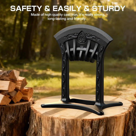 Kindling Splitter For Wood No Axe Needed Manual Cast Iron Log Splitter With Wedge Point on stump outdoors