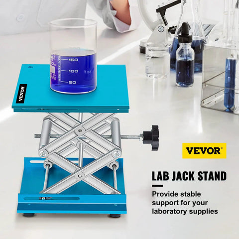 Beefy Heavy Duty Aluminum Lab Jack Stand 8x8 Inch Lifting Platform 88 Lb Capacity Scissor Lift for Laboratory Work Rust Resistant Blue