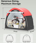 High Clearance Bike Storage Tent Shelter for Your Rigs, 53 Inch Tall Outdoor Bike Shed with red roof and transparent front.