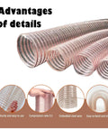 Heavy Duty Clear Polyurethane Dust Collection Hose Steel Wire Reinforced, flexible for workshop tools, showing advantages.