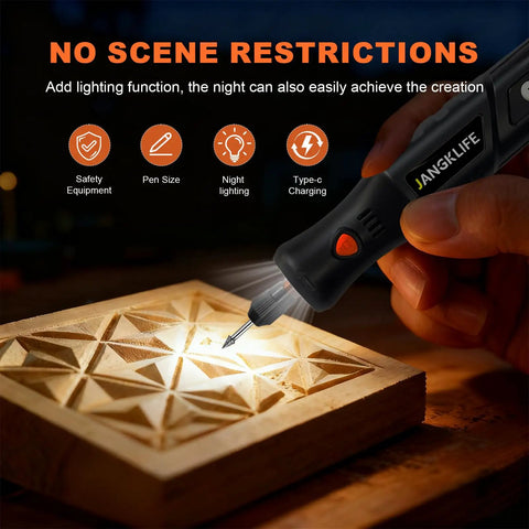 Mini Cordless Rotary Tool Kit With 76 Piece Accessory Set 5 Speed 3.7V Rechargeable Hand Tool in use for engraving wood