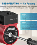 Heavy Duty Hot Water Recirculating Pump For Tank Heaters Delivers Hella Strong Pressure Boost And Instant Hot Flow For Badass Shower Vibes Easy Mount 110V Plumbing Kit air purging instructions with screwdriver and pump controls.