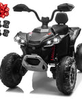Power Up 24V Two Seater Kids Ride On Car 4x4 ATV With 800W Motor, showing front view with four wheels, leather cushions, and a pull bow.
