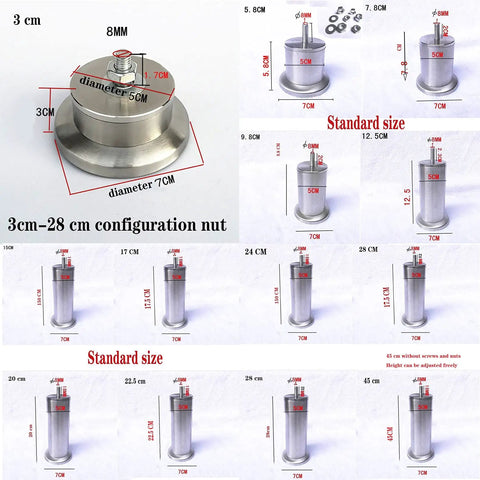 Diagram of 5 Inch Stainless Steel Furniture Legs For Couch Bed Armchair Cabinet Coffee Table Round Replacement Feet Waterproof Rustproof