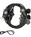 Heavy Duty 25Ft Power Extension Cord With 7 Evenly Spaced Outlets, 16 Gauge SJTW Cable, black coiled with visible connectors