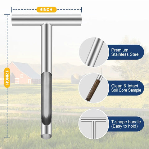12 Inch Stainless Steel Soil Core Sampler Probe With T Handle Pro Grade Heavy Duty Garden And Farm Soil Testing Tool