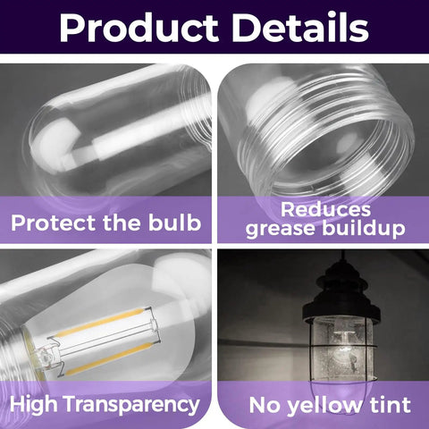 Image showing features of 2 Pack Shatterproof Light Bulb Covers Vapor Tight Ceiling Fixture Shields, highlighting bulb protection and grease reduction.