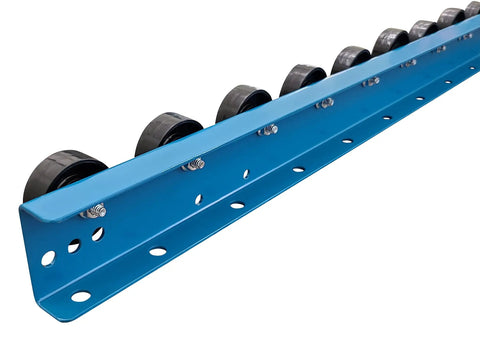 Conveyor Rails With Plastic Skate Wheels For Five Foot Gravity Rail System That Keeps Pallets And Cartons Flowing Smoothly Heavy Duty Steel