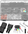 Premium 2 Pin Automotive Waterproof Connector Kit With Removal Tool Sealed Male Female Terminals For Car Truck Marine Boat Motorbike Wiring Repairs Fits 14-18 AWG Heavy Duty Electrical Harnesses, case view