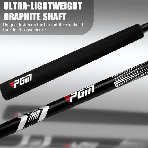 Standing Putter For Men 34 Inch With Low Center Of Gravity And High Forgiveness, graphite shaft close-up, right handed.