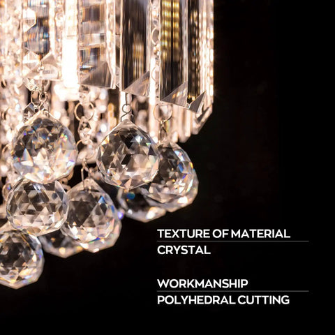 Crystal Chandelier 3 Light LED Flush Mount In Chrome, close-up of crystal glass with polyhedral cutting