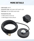 NMO Antenna Magnetic Base Mount With 16.4 Ft RG58 Coaxial Cable PL259 Plug And Mounting Cap For CB GMRS Marine Radios