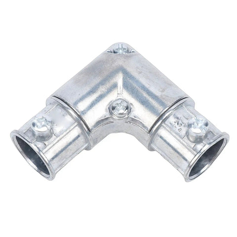 1/2 Inch 90 Degree Inside Corner Conduit Fitting Zinc Alloy Electrical Pull Elbow For EMT Wire Routing side view showing bolt holes.