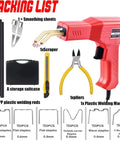 2 In 1 Plastic Welding Repair Kit components with 1000 hot staples, 4 welding rods, heat gun, pliers, knife, staples gun for car repairs