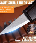 Close-up of a razor sharp knife from the Knockout Wood Carving Kit With Thirty Five Pro Grade Tools showcasing 7CR17MOV steel.