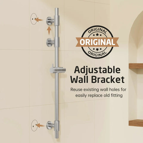 30 Inch Shower Slide Bar With Adjustable Handheld Shower Head Holder Reuse Existing Holes SUS304 Brushed Stainless Steel Wall Mount