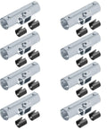 Eight sets structural pipe clamp connectors for three quarter inch EMT direct fit bolts and nuts included, shown in blue finish